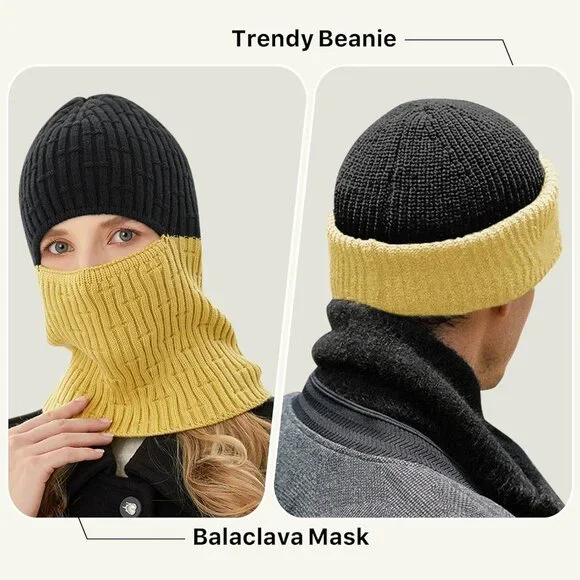 Men's Black Yellow Balaclava Ski Mask Beanie Ski Face Mask Winter Warm Skull Cap